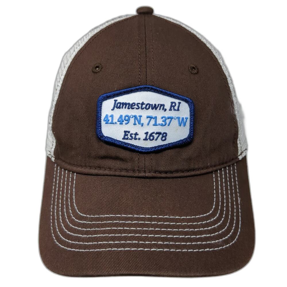 District Baseball Cap Brown OSFM Mesh Back Patch Jamestown RI Coordinates Hat